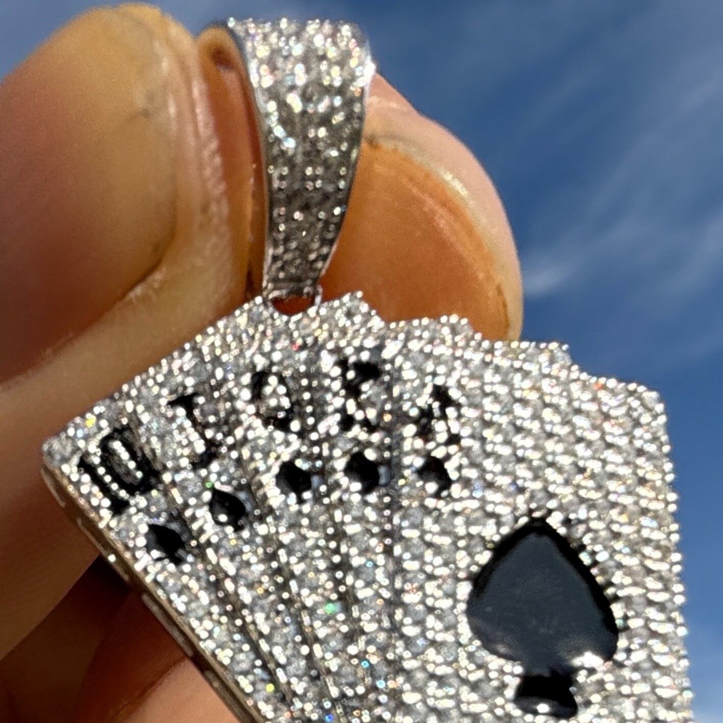 925 Sterling Silver Pendant Poker Playing Cards CZ Royal Flush Ace Spades Deck