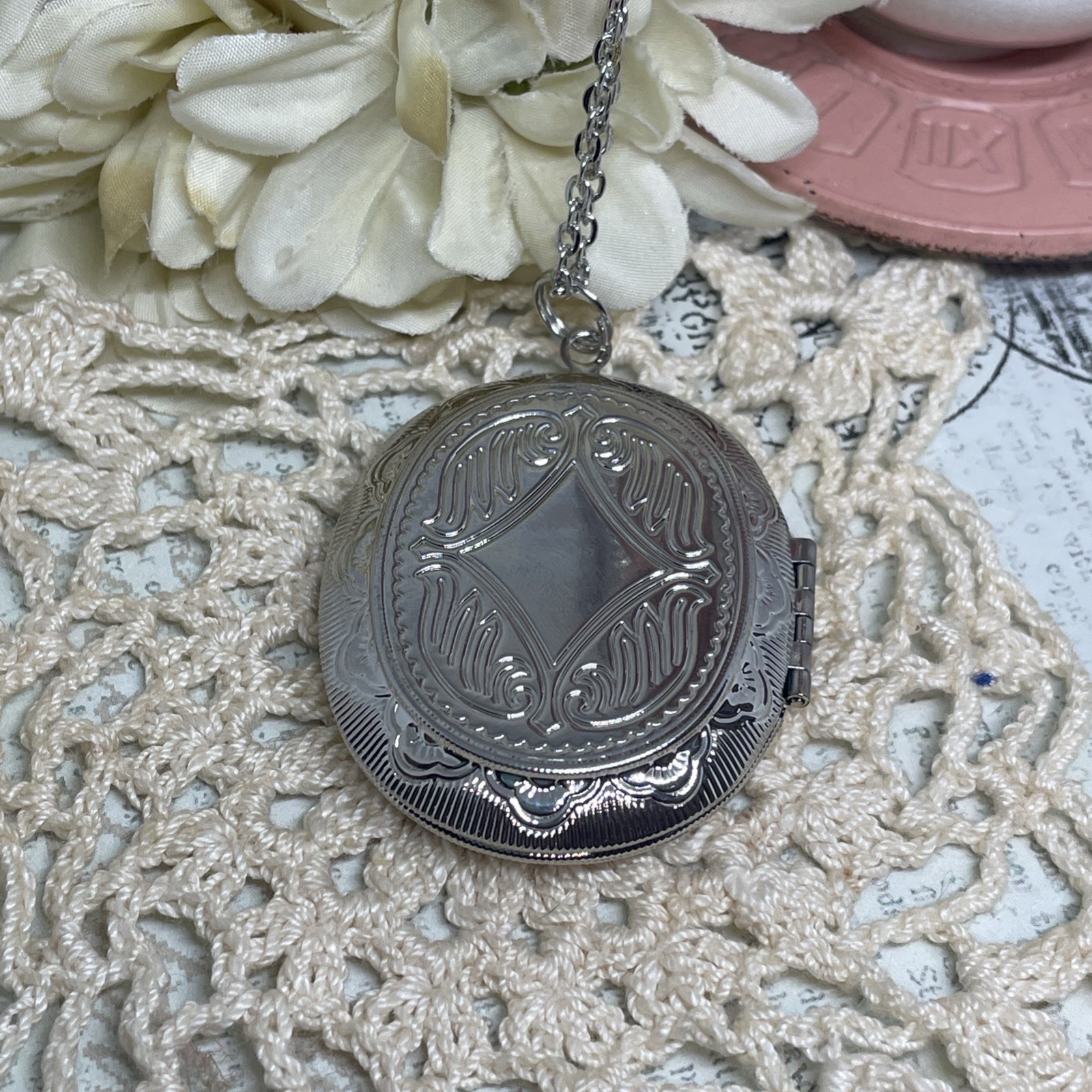 Peach Silver Anniversary gift birthday Aphrodite Roman ARTEMIS Locket Necklace