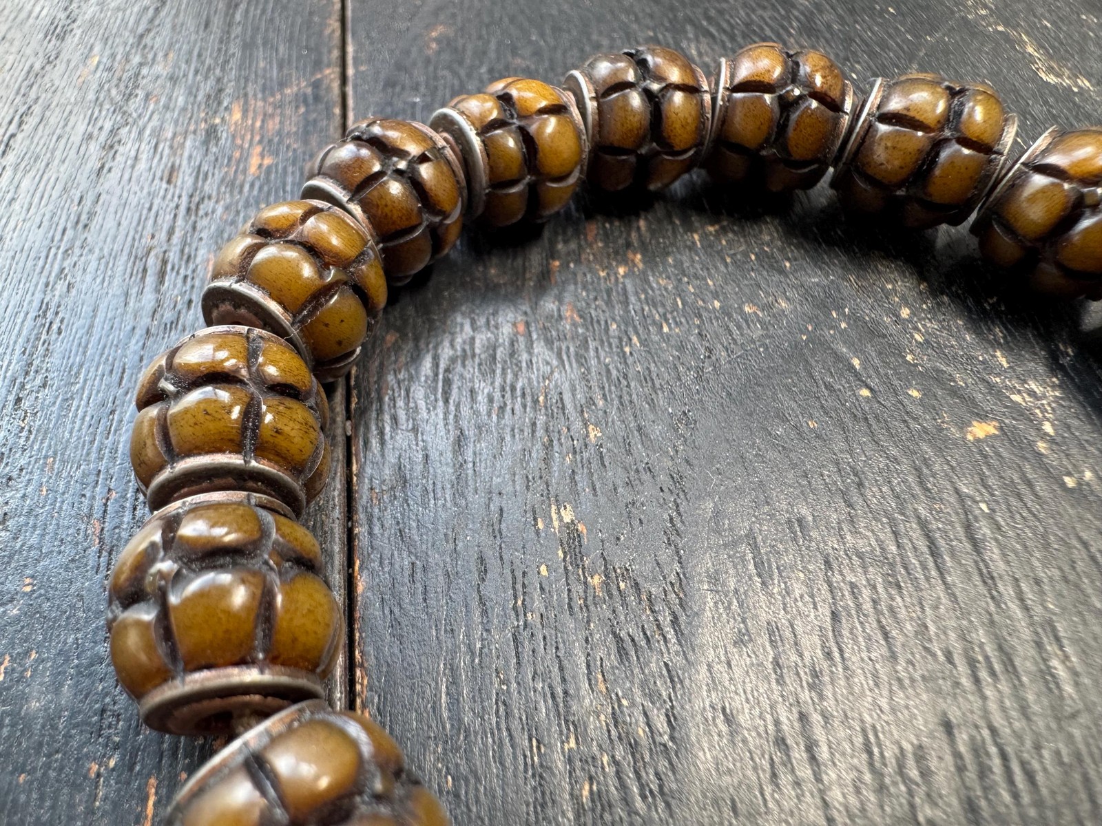 Tibetan Lotus Carved Yak Bone Adjustable Mala Bracelet | Handcrafted Buddhist J