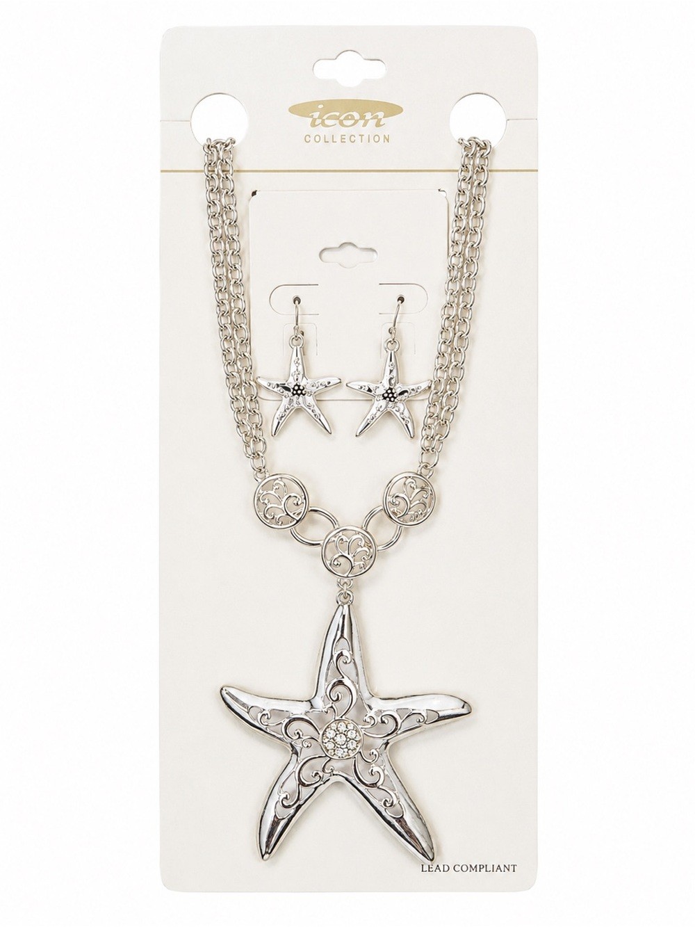 Coastal Nautical Starfish Jewelry Set Silver Rhinestone Beachcore NWT