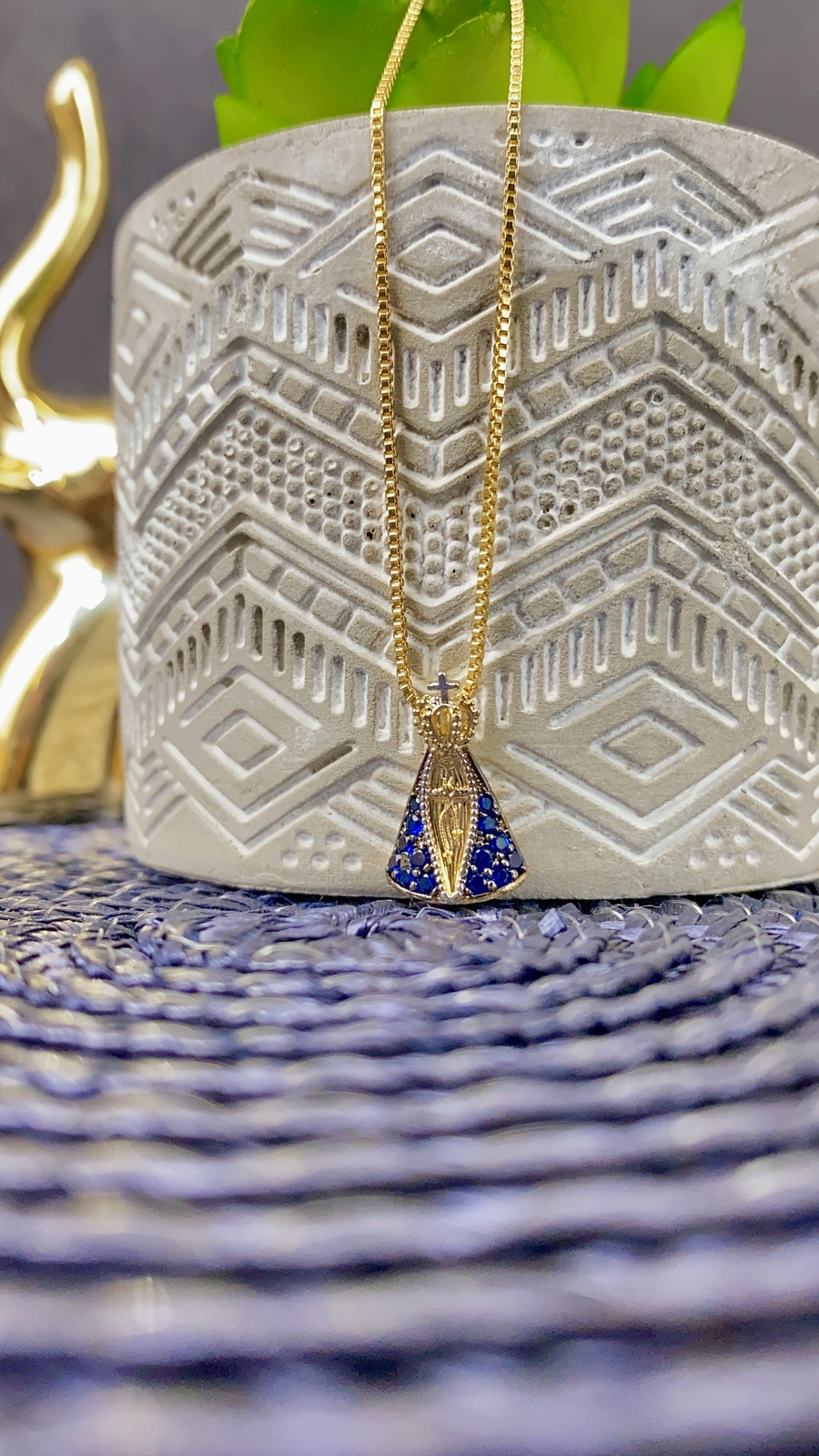 Womens Minimalist Necklace for Womens CZ Virgin Aparecida Box Chain 18″ Gold Fil
