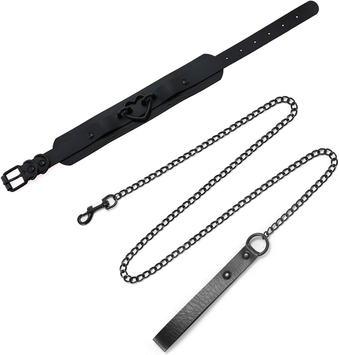 Black Heart Choker Collar for Women, PU Leather Goth Necklace Body Chain Set for