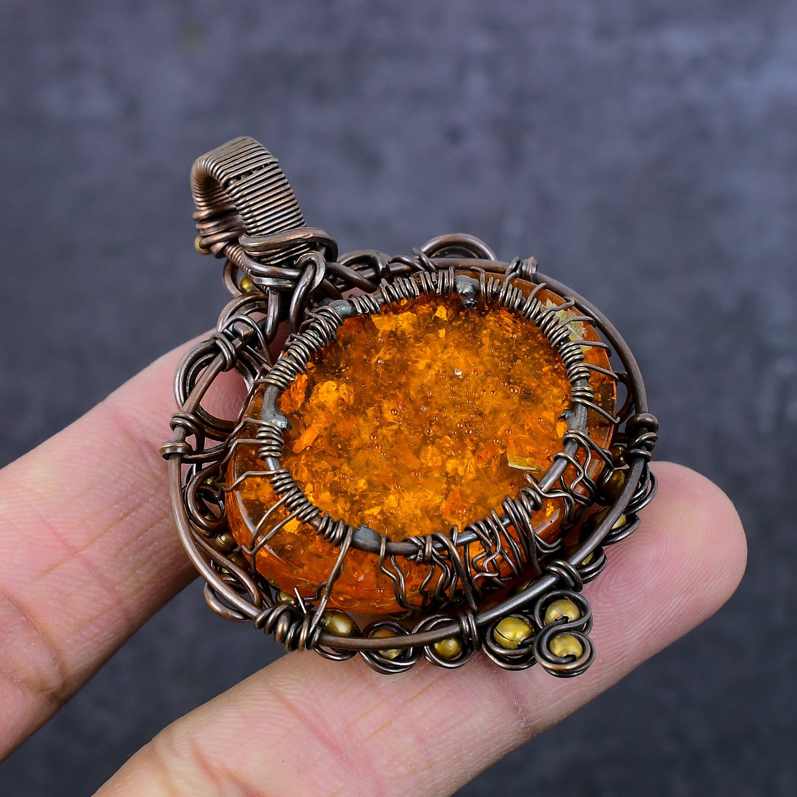 Baltic Amber Gemstone Copper Wire Wrap Tree Of Life Jewelry Pendant 2.44″ o720