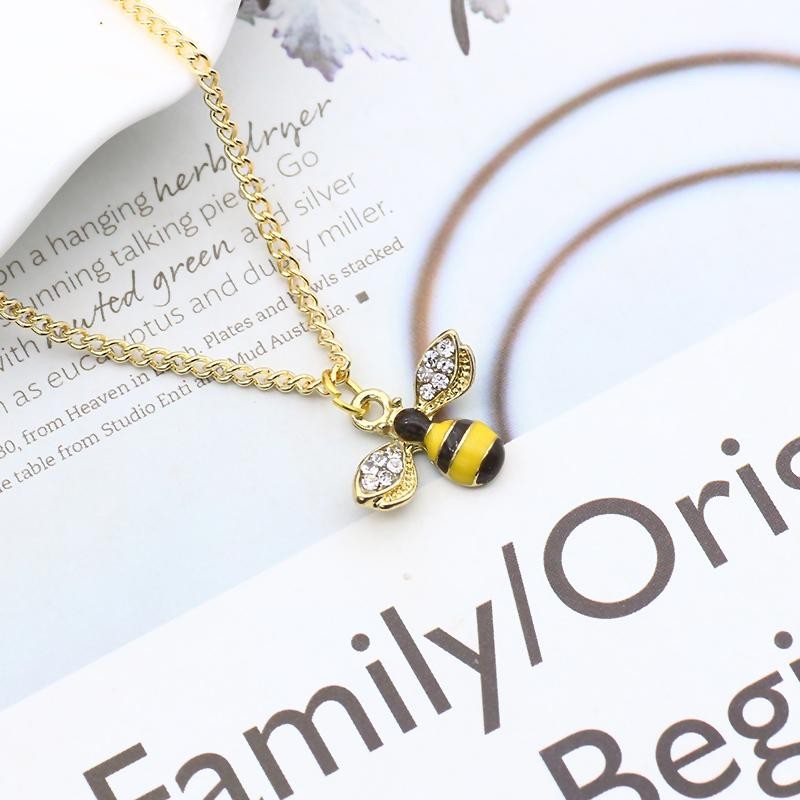 Cute Bee Pendant Necklace Women Girls Crystal Wings Long Chain Jewelry Gift