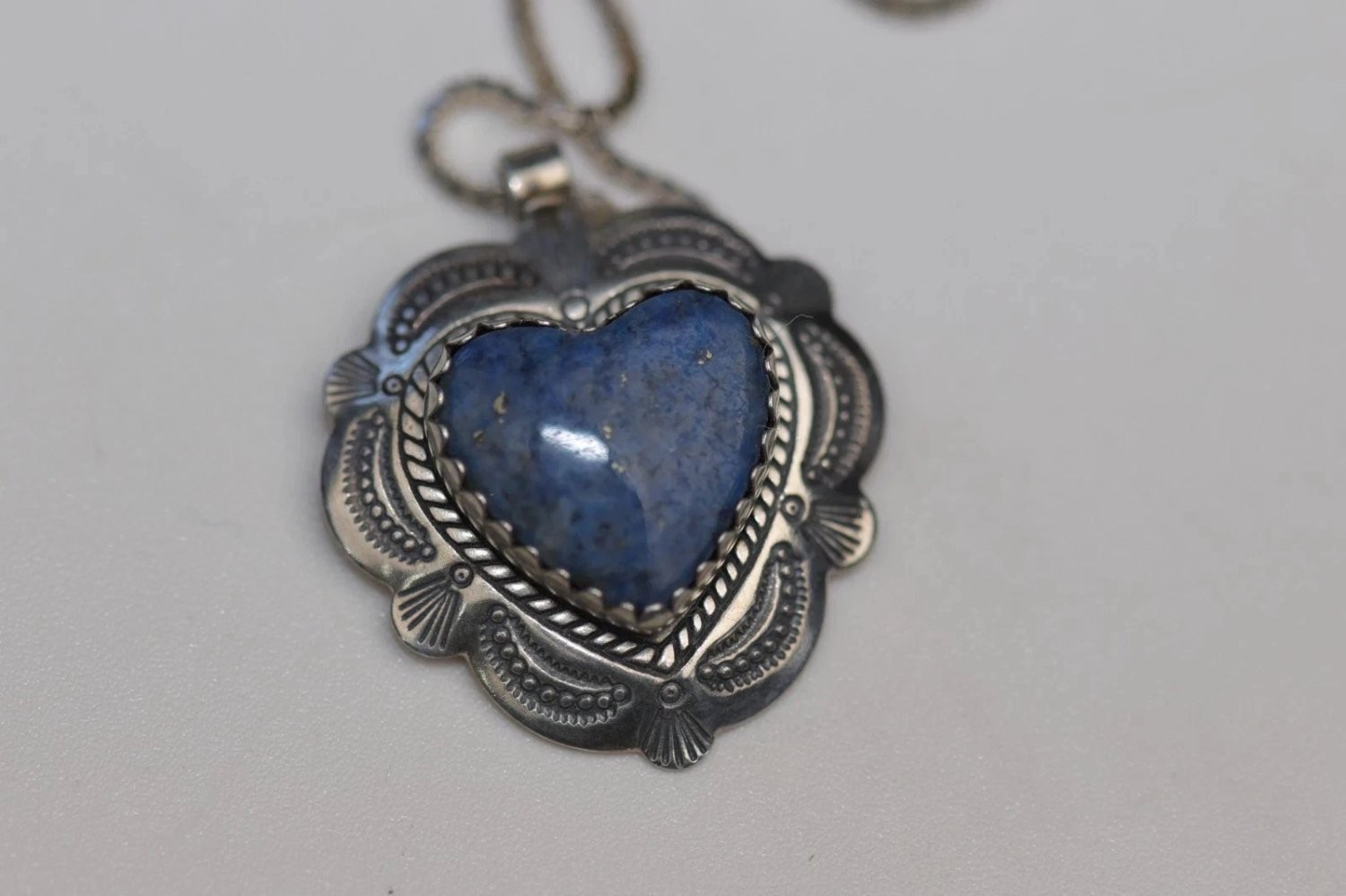Q.T. Sterling Silver Lapis Lazuli Heart Pendant Necklace 925 Italy 18″ Box Chain