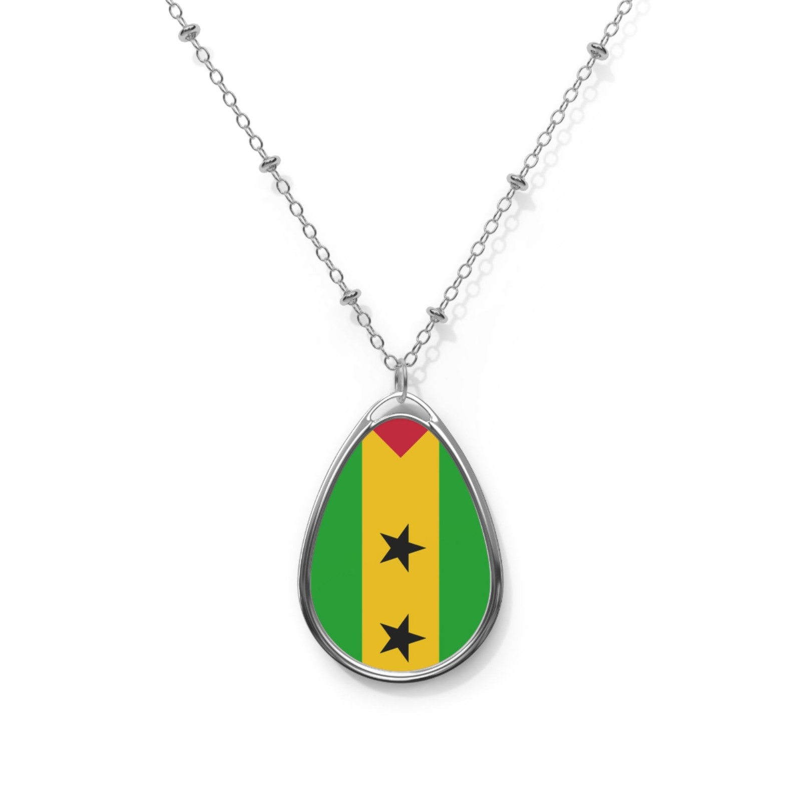 Sao Tome and Principe Flag Oval Necklace – Zinc Alloy Pendant – One Size /