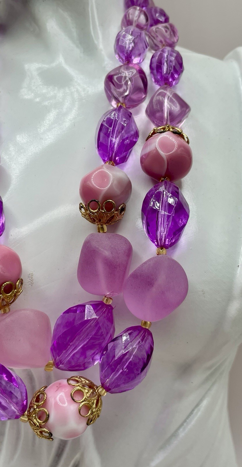 Mid Century Signed West Germany Lucite and Glass Beaded Necklace