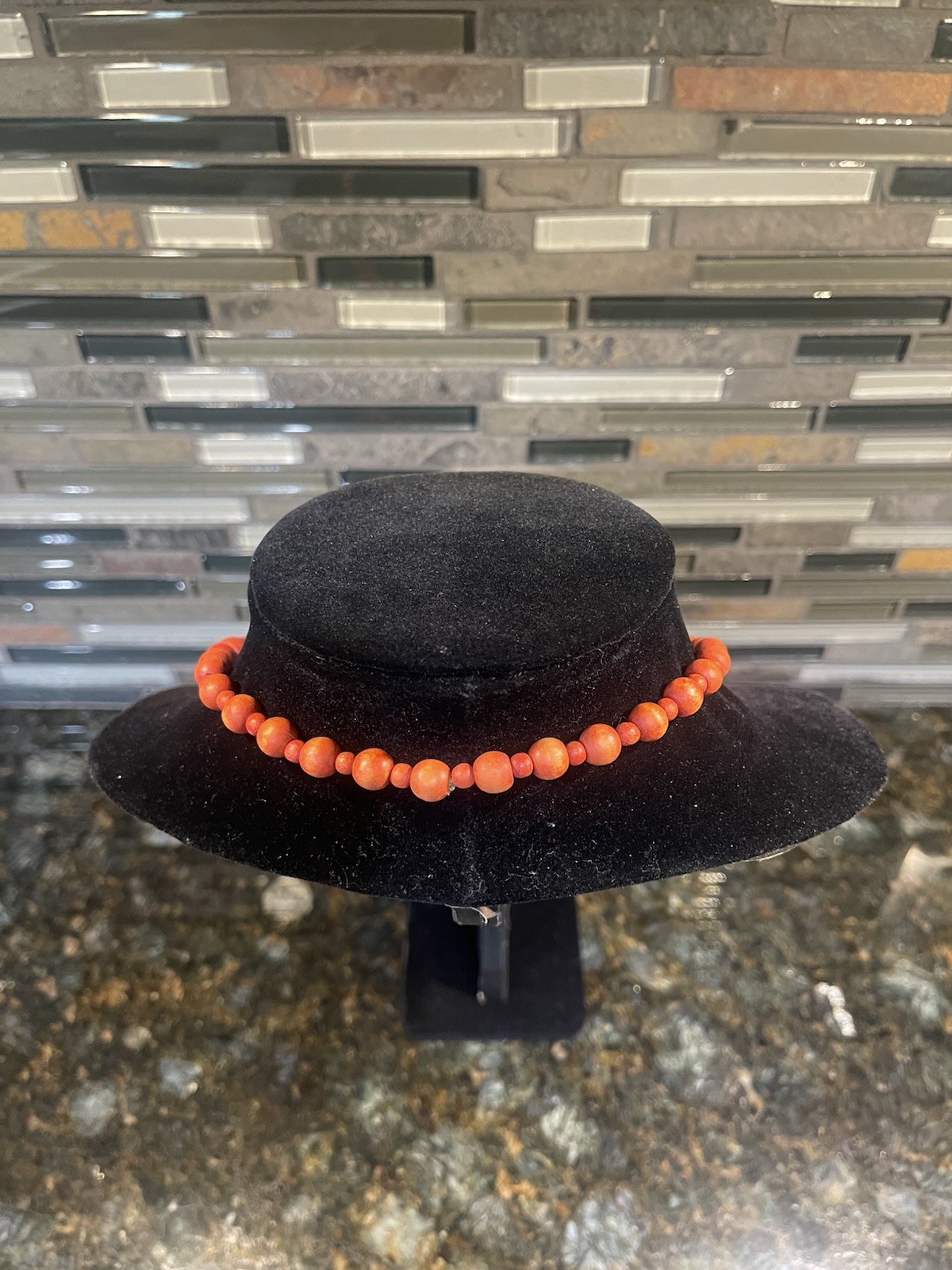 Graduated Orange Wooden Bead Statement Necklace Boho Chunky Retro Fashion 30”