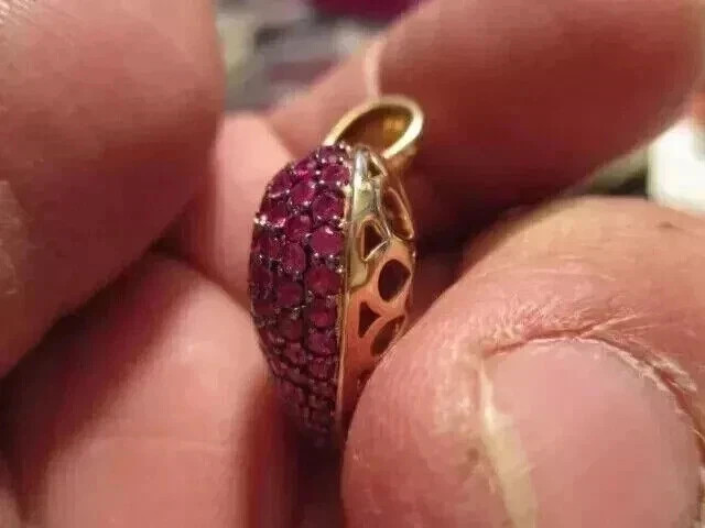 2Ct Round Cut Lab Created Pink Ruby Women’s Heart Pendant 14K Yellow Gold Plated