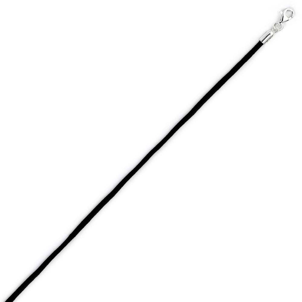Black Silk Satin Cord Silver Clasp Necklace 14″ 16″ 18″ 20″ 22″ 24″ 30″ 36″ 40″
