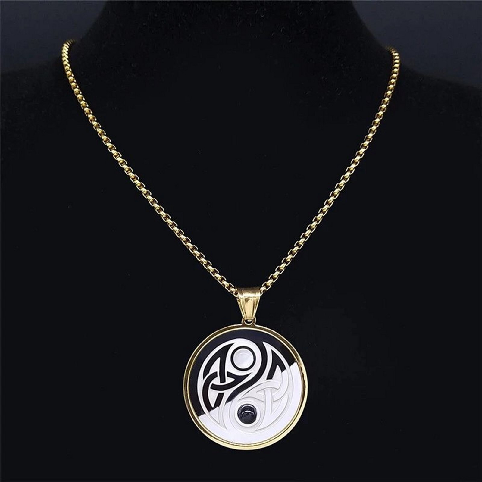 Celtic Yin Yang Necklace Gold Silver Stainless Steel Balance Harmony Pendant