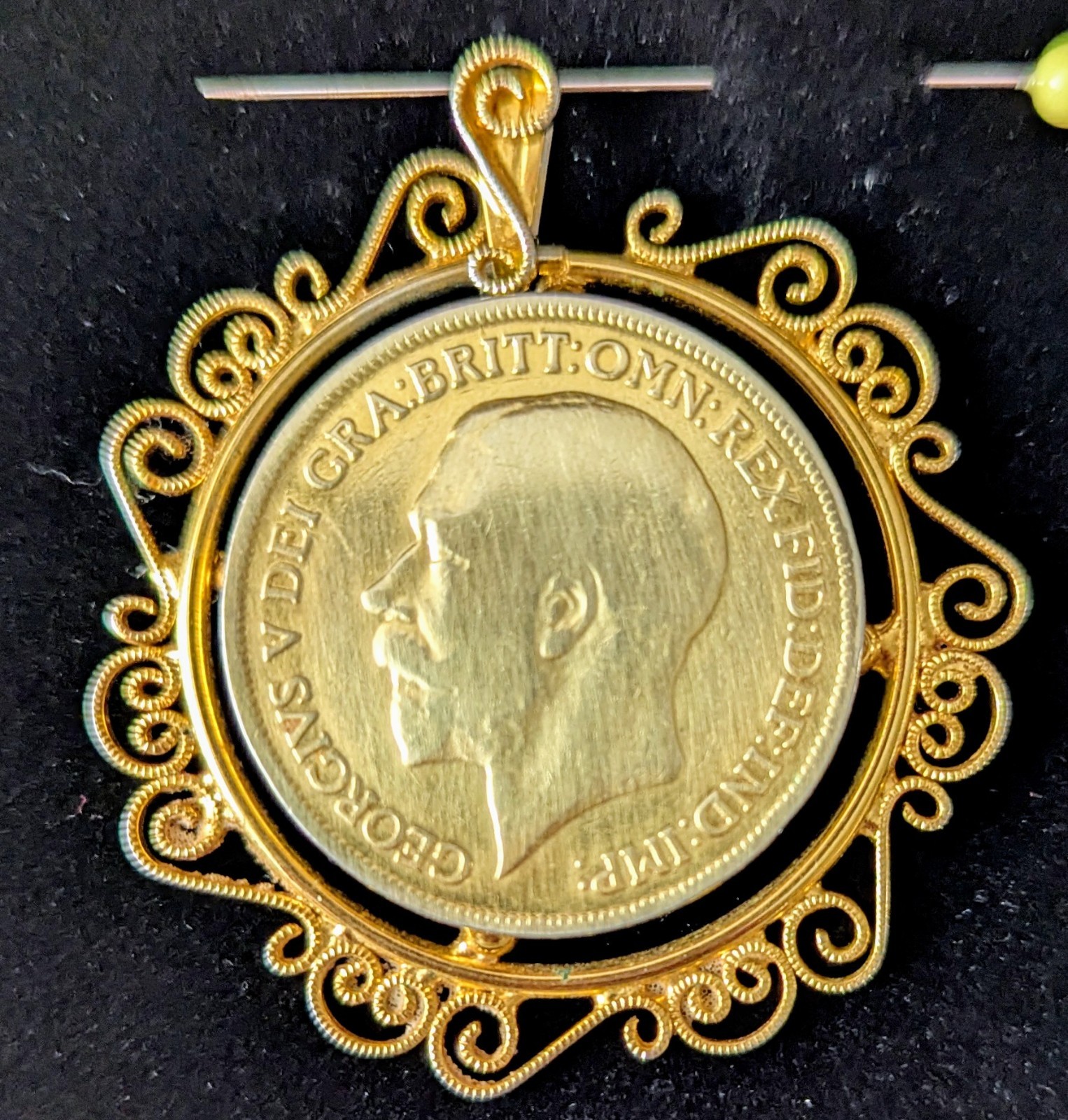 1916 Gold Plated English Penny King George Front & Queen Victoria Back Pendant