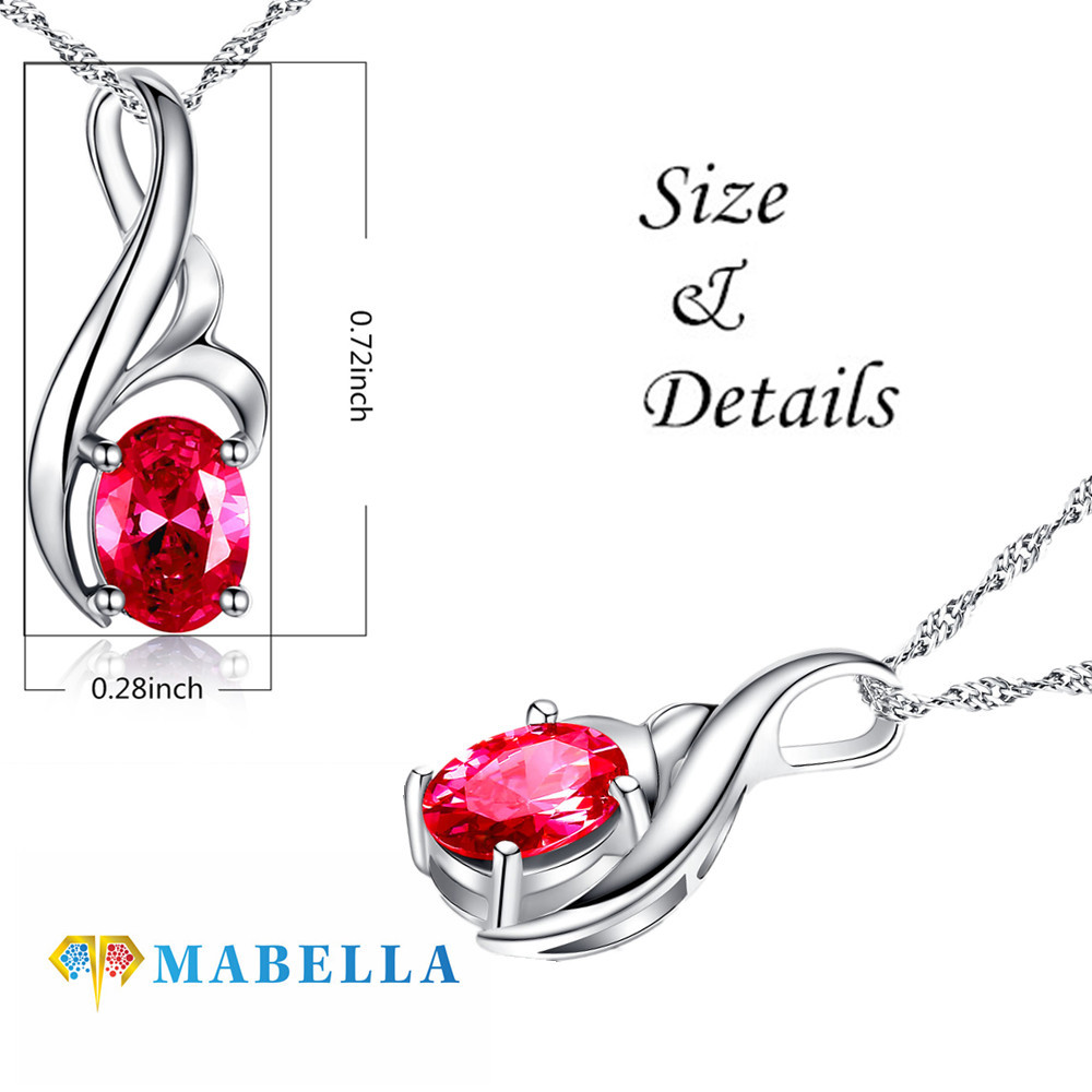 925 Sterling Silver Simulated Gemstone Ruby Oval Pendant Necklace for Women, 18″