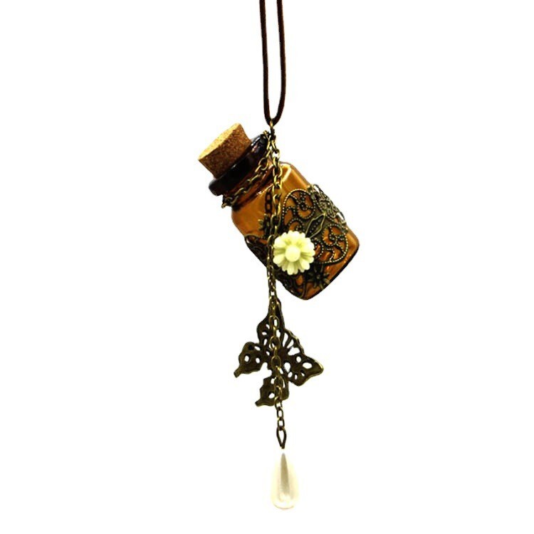 Wishing Little Retro Bottle Auspicious Pendant Butterflower Long Train Necklace