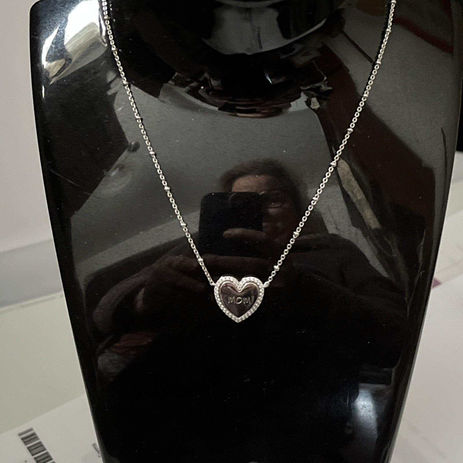 NadriLove Engraved Mom Heart Pendant Necklace in rhodium finish.