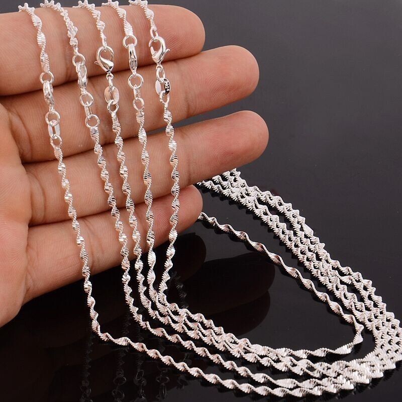 2mm Men Woman 925 Silver Plated Singapore Twist Chain Necklace Sparkling 16-30”