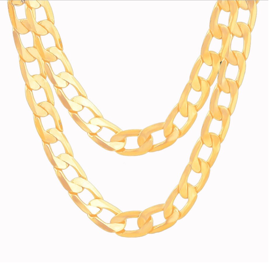 Real 18K Gold Filled Tarnish-Resist 7mm Wide Cuban Curb Link Chain Necklace L70G