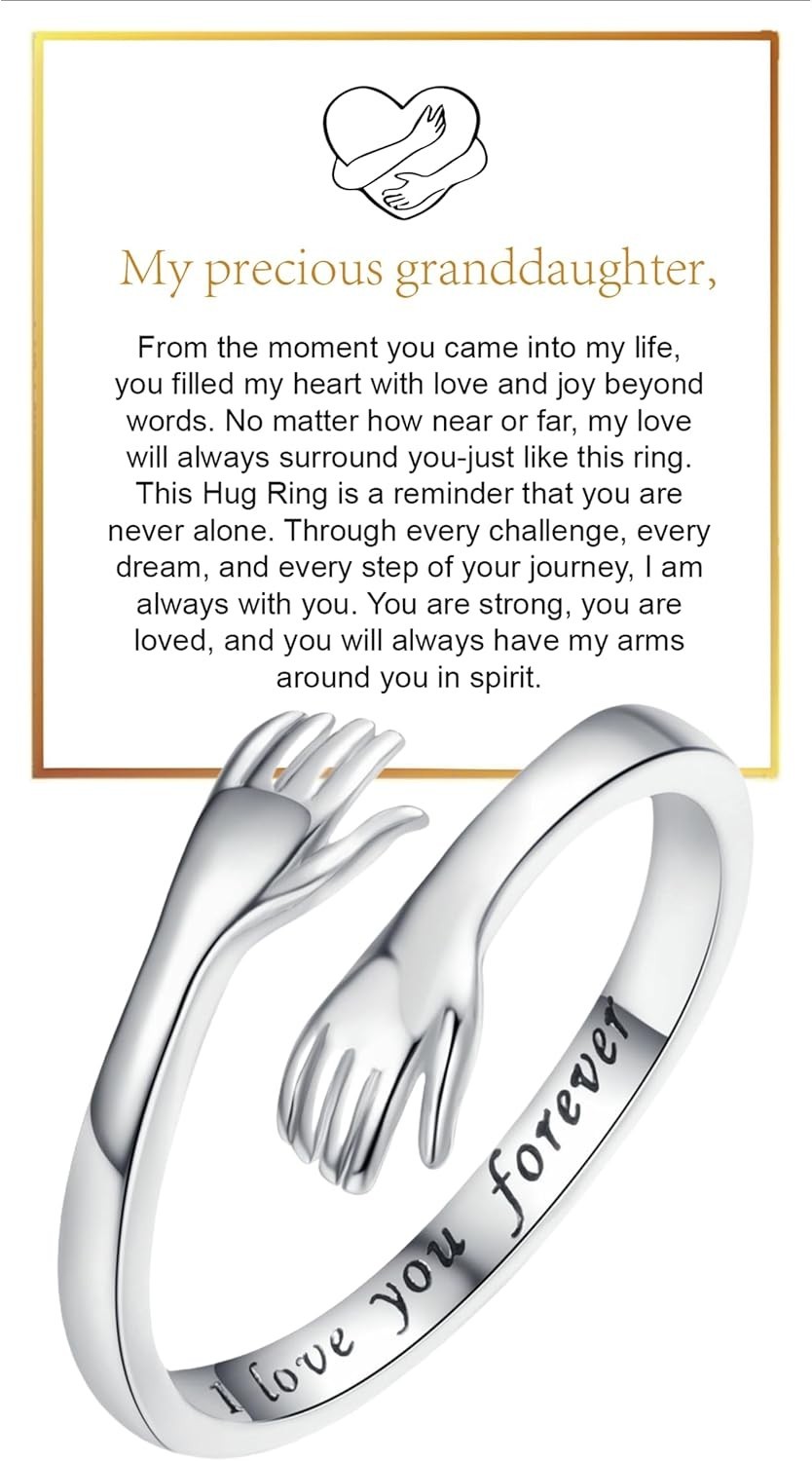 Engraved Granddaughter Ring – Emotional Hug Design in Adjustable Stainless Steel