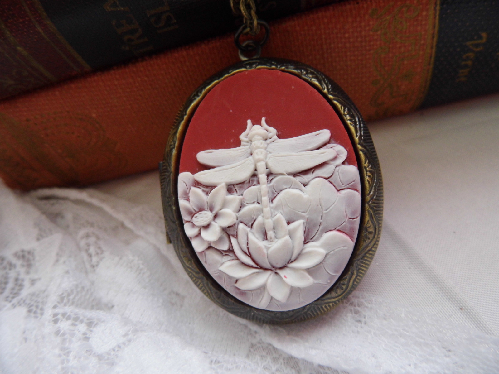 Dragonfly Silver Gold photo Locket LOTUS FLOWER Memorial PILL Box photo memorial