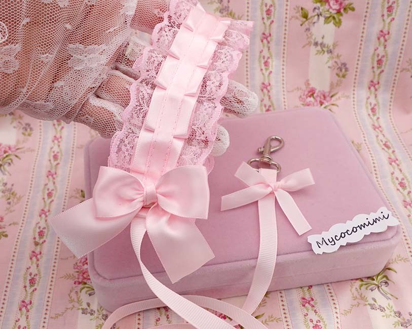 Pink Lace Kitten Play Leash for Adults, Cute Bow Pet Play Leash, Ruffled Submiss