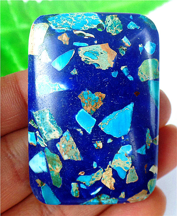 47x31x7mm Blue Sea Sediment Jasper Oblong Reiki Pendant Bead AD66669