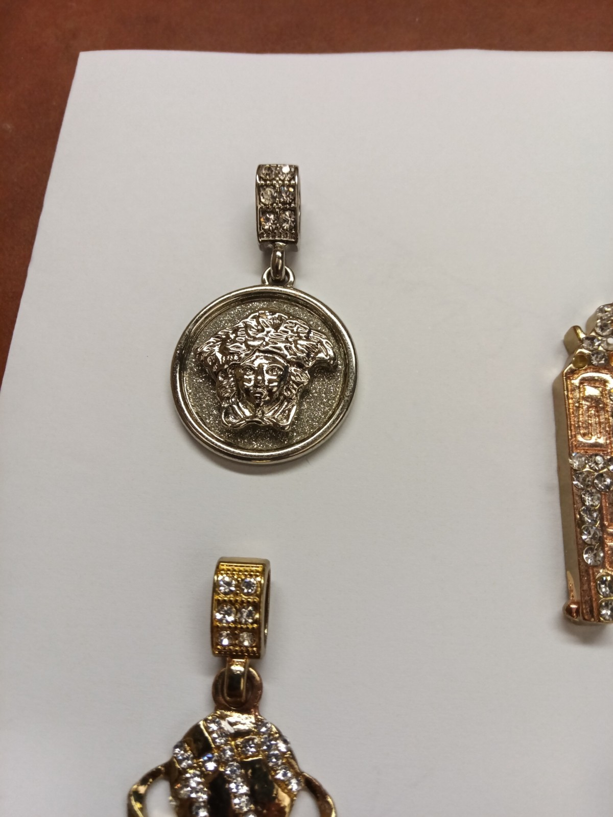 Mixed Gold & Silver Tone Pavé Clear Stone Charm Pendant Lot Of 7, Angels/Sports