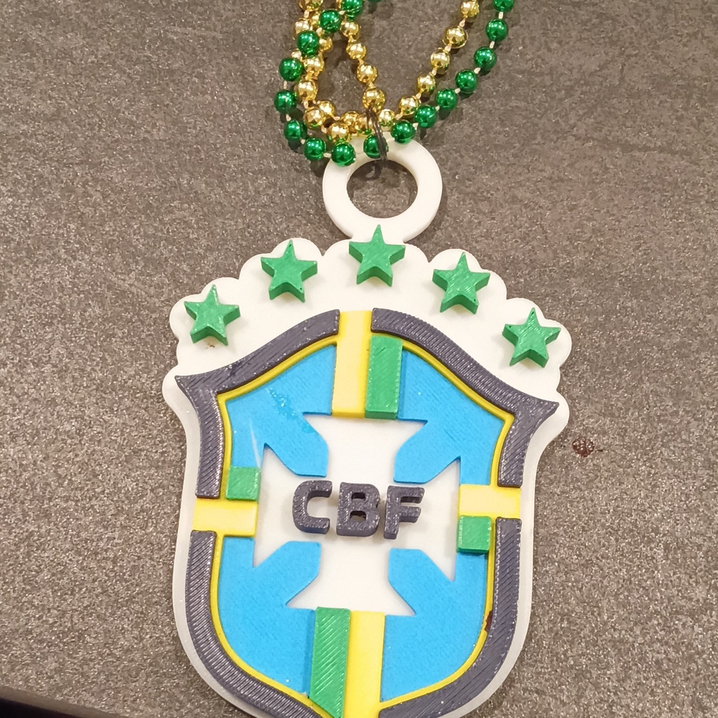 CBF/Brazil Shield Charm Pendant Necklace Green Gold Bead Ball Chain Sports Theme