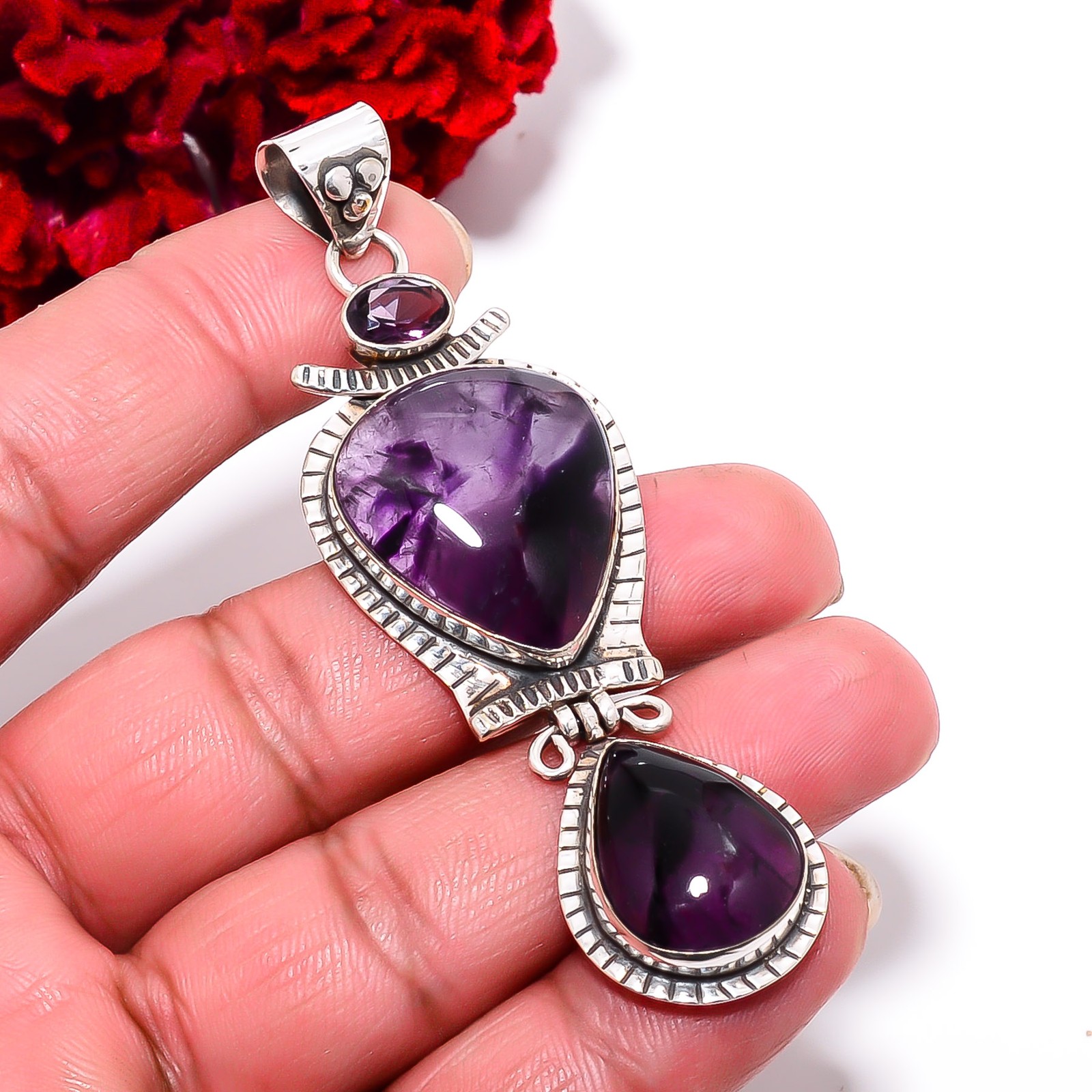 Trapiche Amethyst – Brazil Handmade 925 Sterling Silver Pendant 3.08″ P60