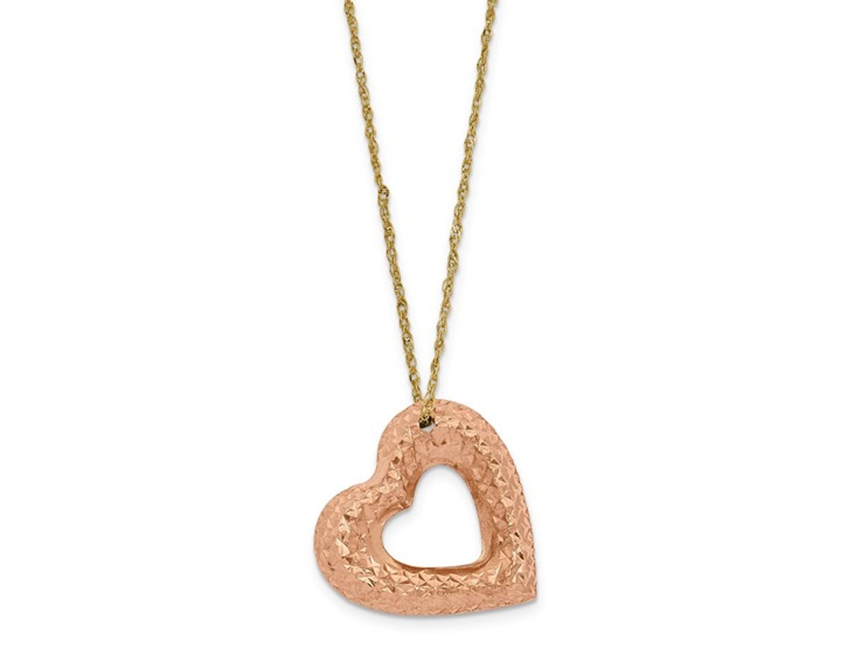 14K Rosee Gold Heart Charm Pendant Necklace with Yellow Gold Chain