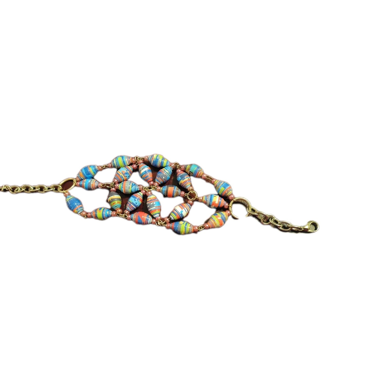 Vtg Paper Beaded Bracelet Colorful Cuff Boho Tribal 70s