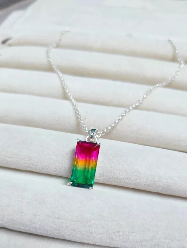 Watermelon Tourmaline Bi-Color Emerald Pendant, 50 ct Beautiful Necklace