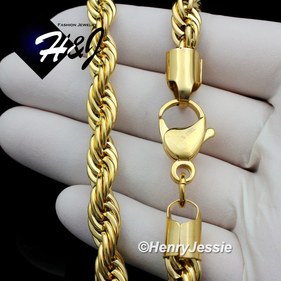 17″20″24″30″MEN’s Stainless Steel 8mm Gold Plated Smooth Rope Chain Necklace*149