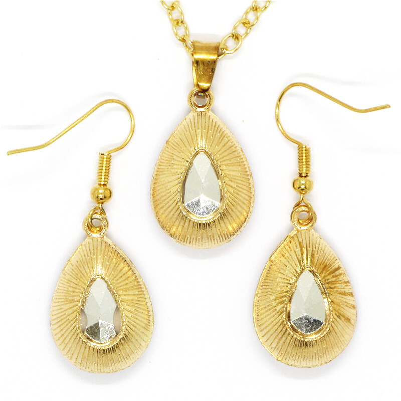 Hot Fashion Jewelry AB Colored Water Drops Crystal Chain Necklace Earrings Set