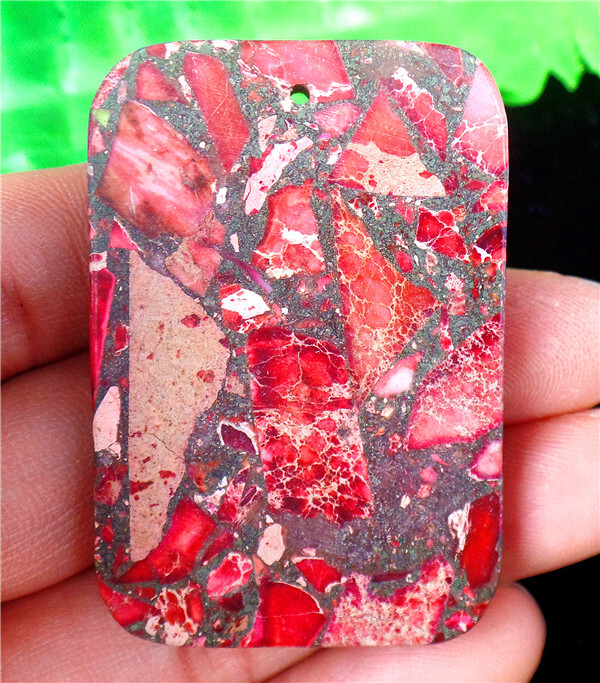 47x32x7mm Deep Rose Sea Sediment Jasper Oblong Reiki Pendant Bead AD66275