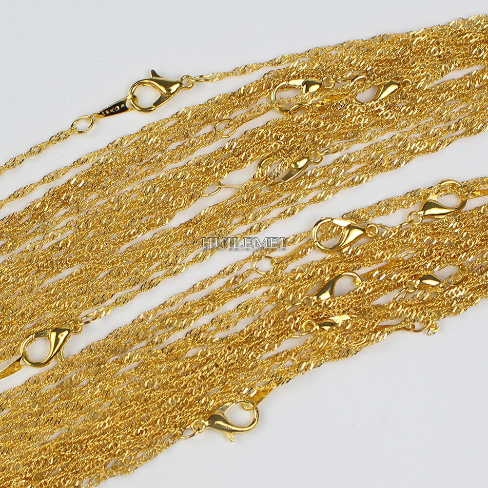 Wholesale Lots 10pcs/lot 2mm Gold Color Water Wave Chain Necklaces 16″-24″