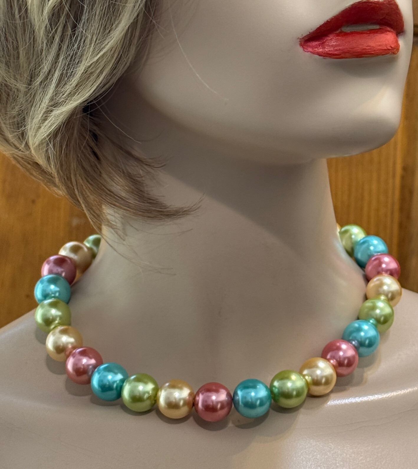 Pastel Color Glass Pearls Necklace/Earrings Set, Handmade in the USA