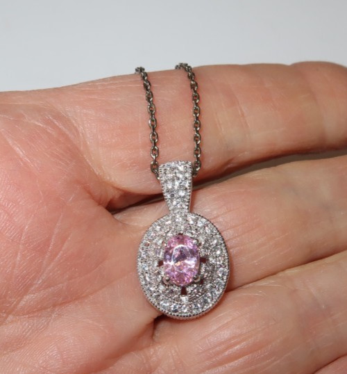 Vecceli Italy Sterling and Pink and Clear CZ Necklace
