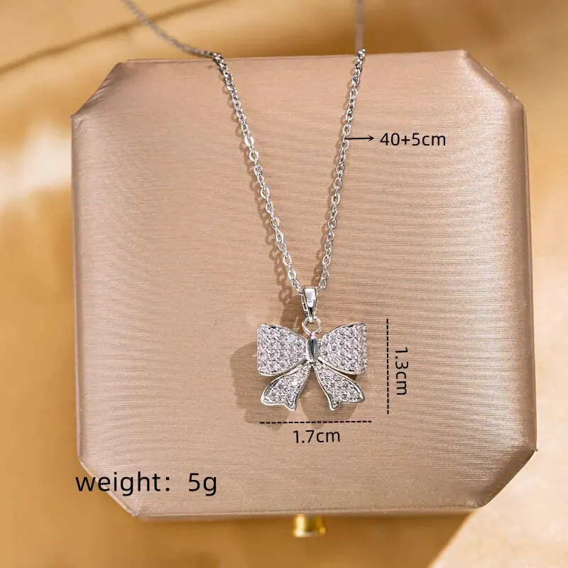 Gold Butterfly Zircon Pendant Titanium Steel Chain Simple Elegant Necklace