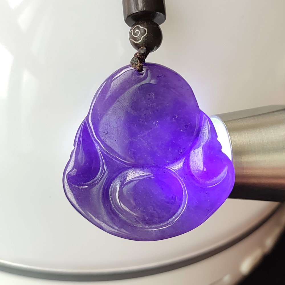 Certified Grade A Lavender Natural Burma Jade jadeite Buddha Pendant Amulet 4251