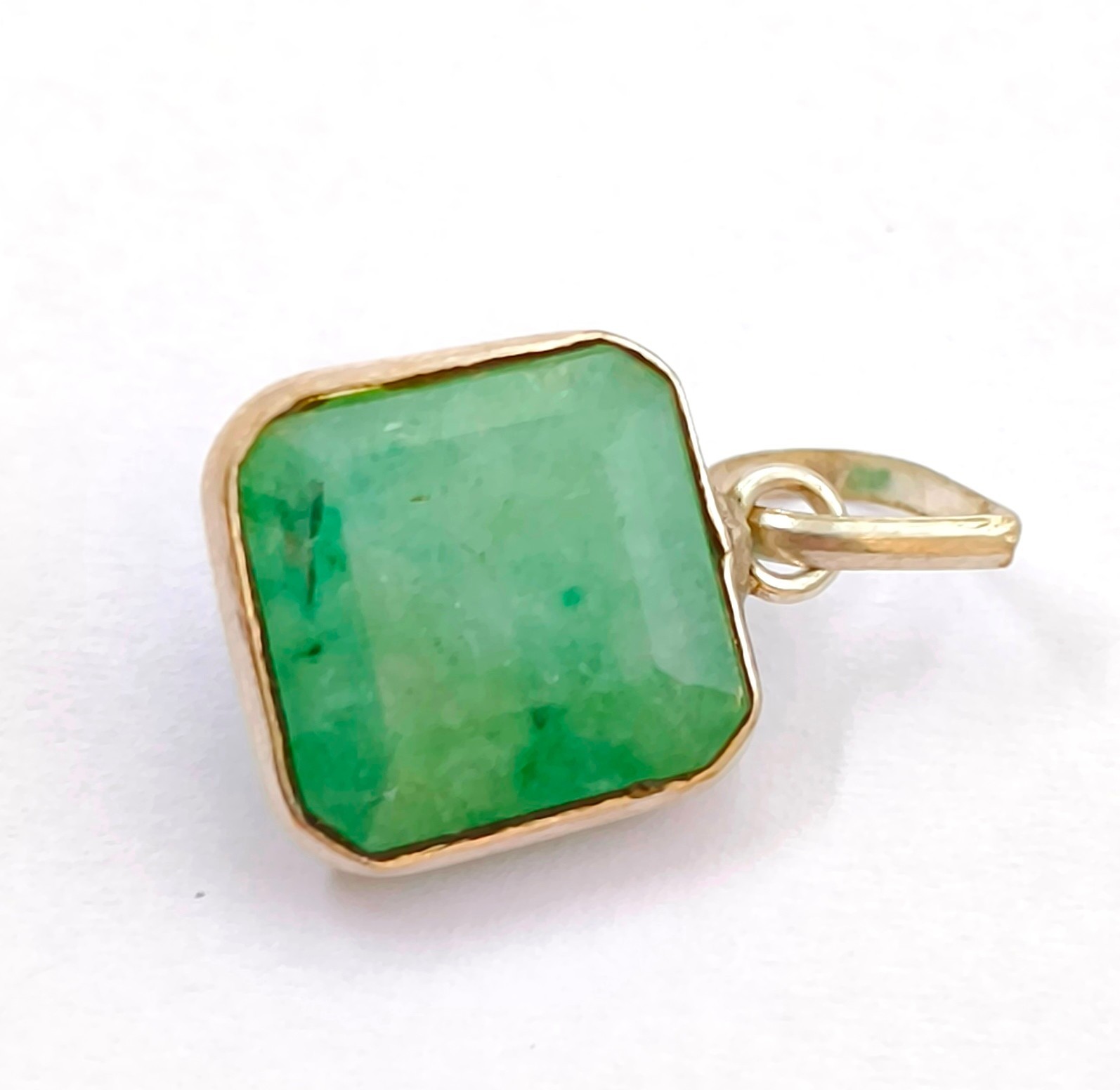 Natural Green Emerald Pendant Gemstone Stainless Steel Jewelry E11-1