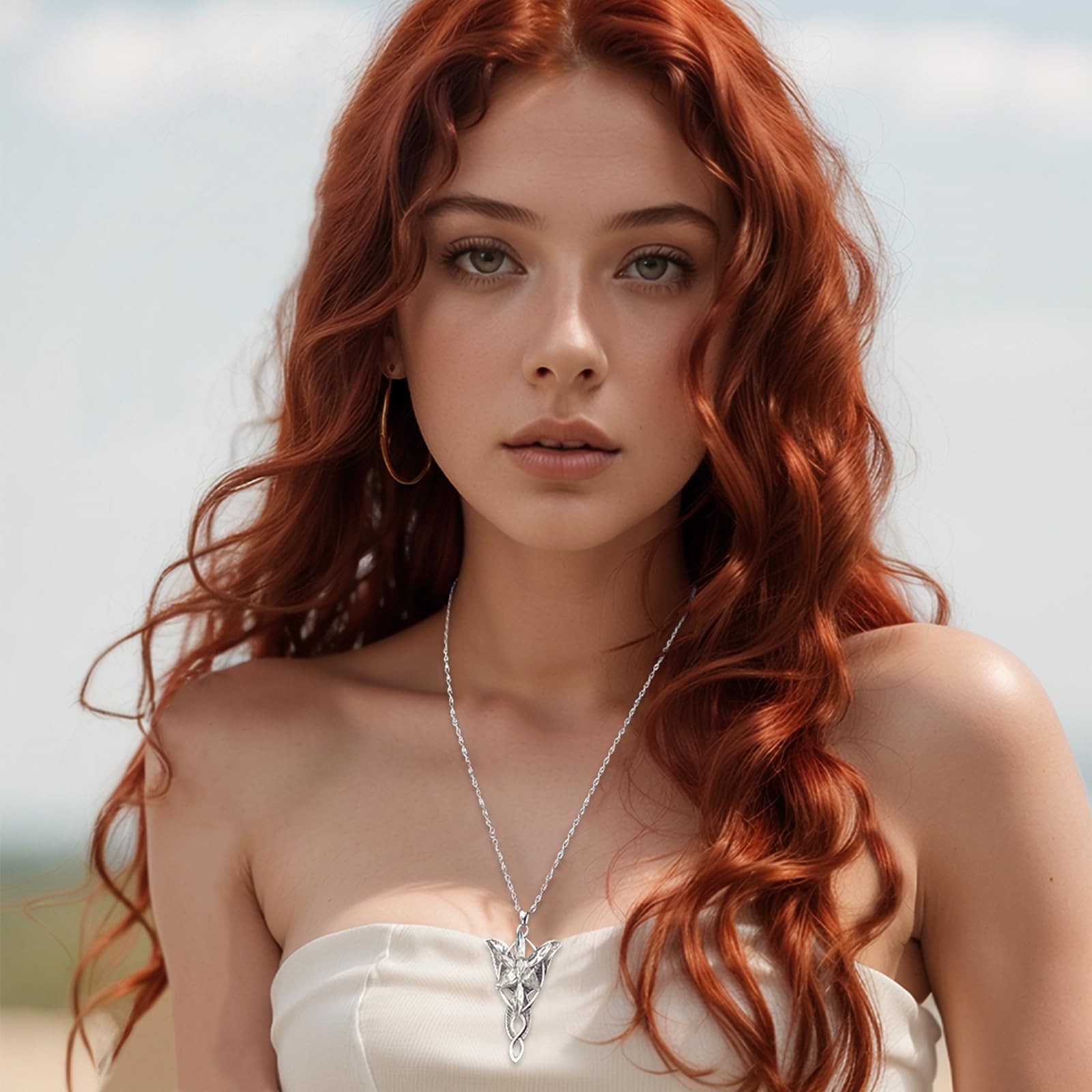 Rogivora 925 Sterling Silver Arwen Evenstar Necklace, Elvish Pendant Necklace