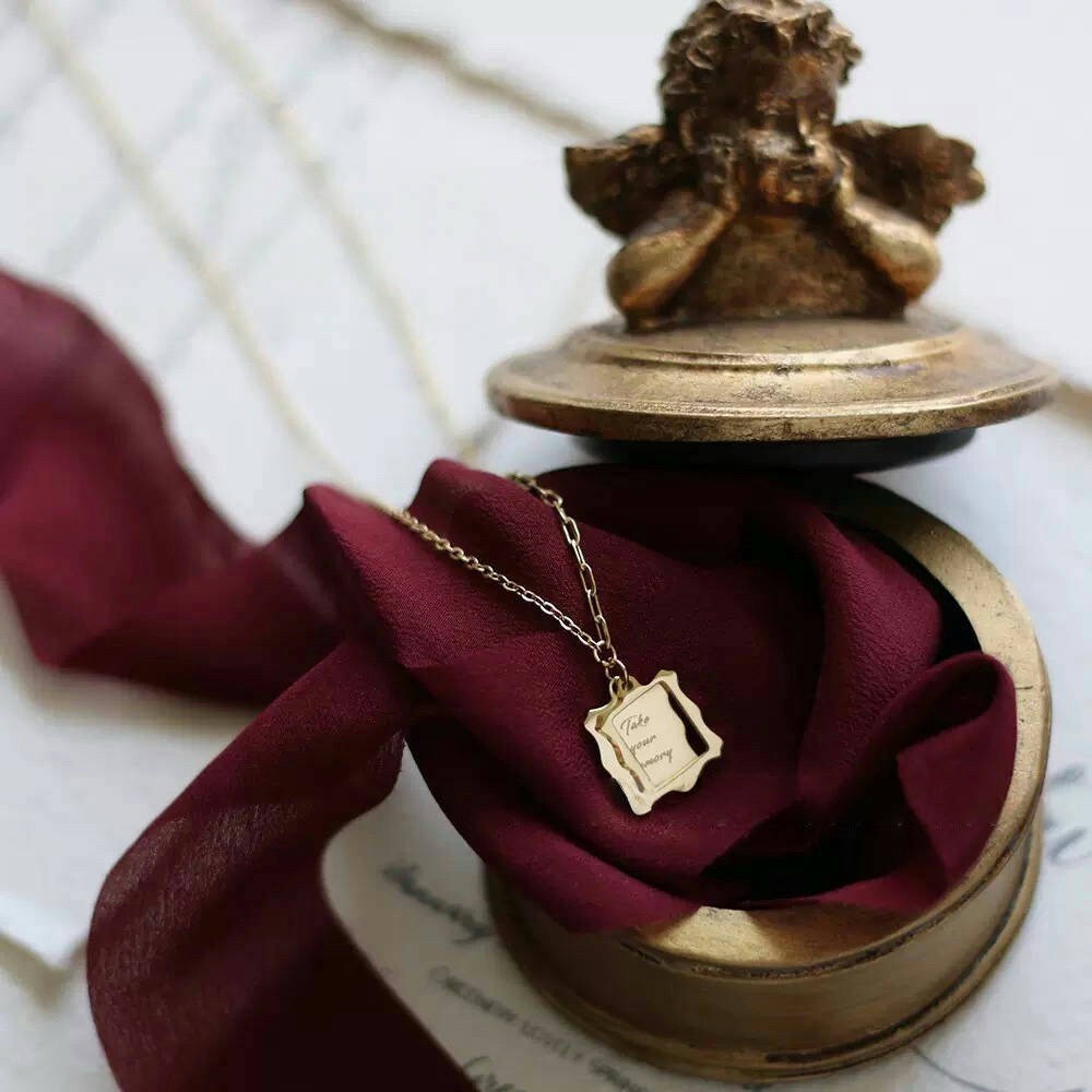 Woman 18K Gold Plated Stainless Steel Memory Stamp Charm Chain Necklace