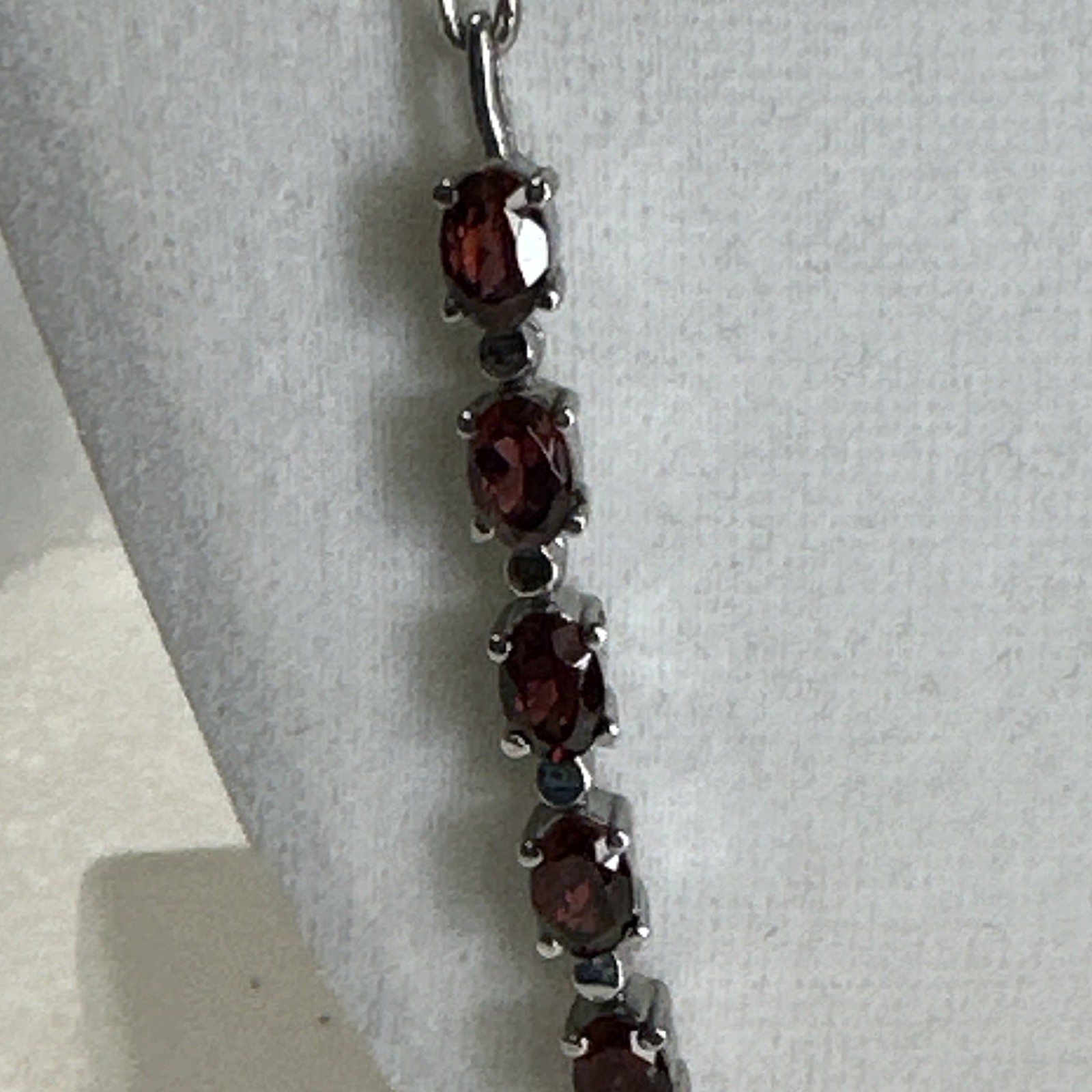 Stainless Steel Station Bar Link Necklace Red Oval Stones Prong Lobster Clasp