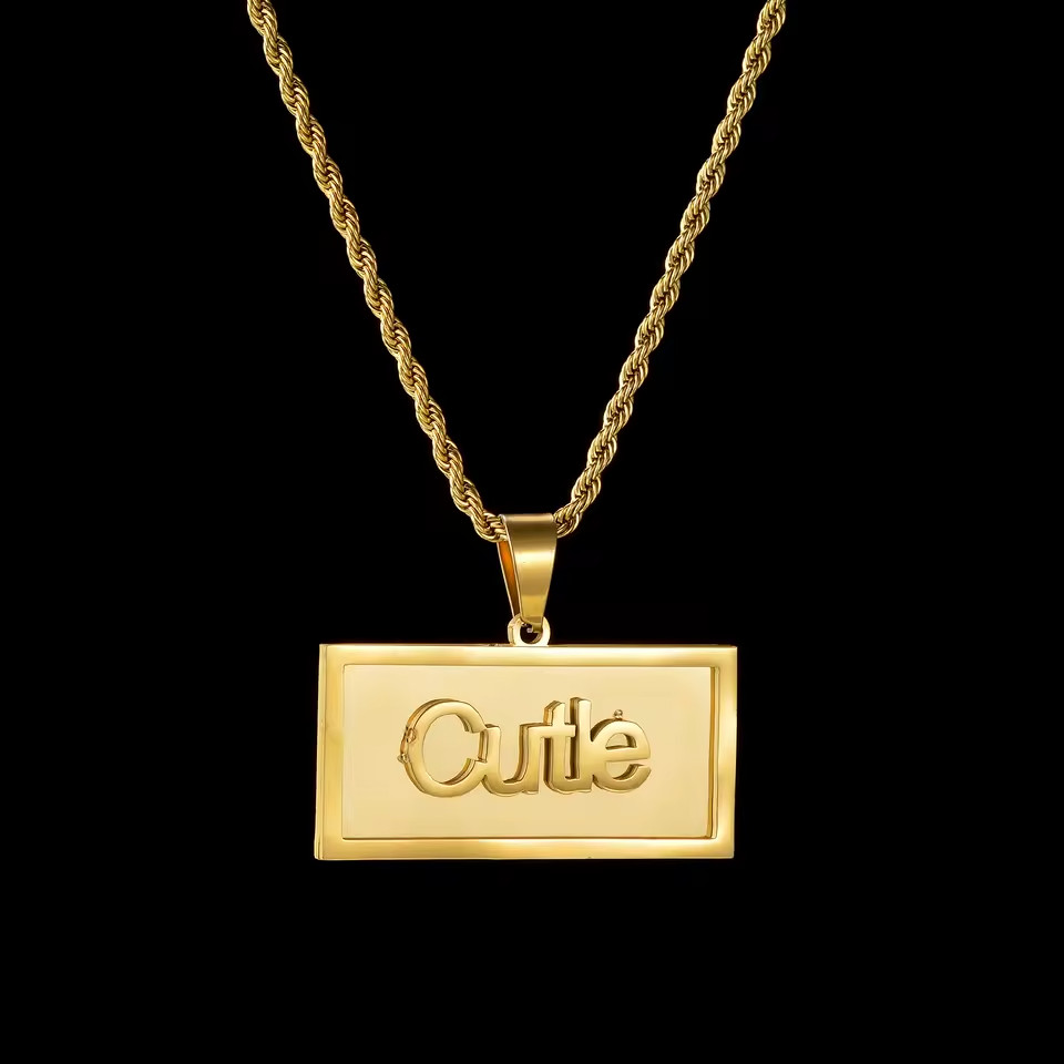 Personalized Carved Name Necklace Pendant Custom Jewelry Rope Chain Gold Silver