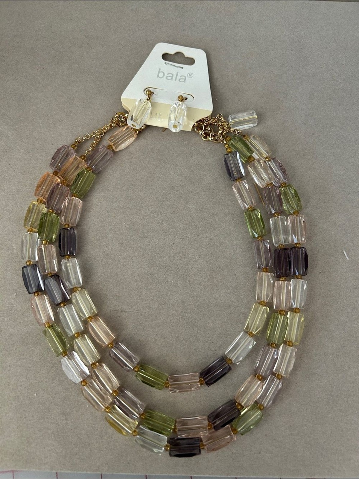 Bala Multistrand Faceted Bead Necklace in Pastel Green, Lavender, Pink, Clear
