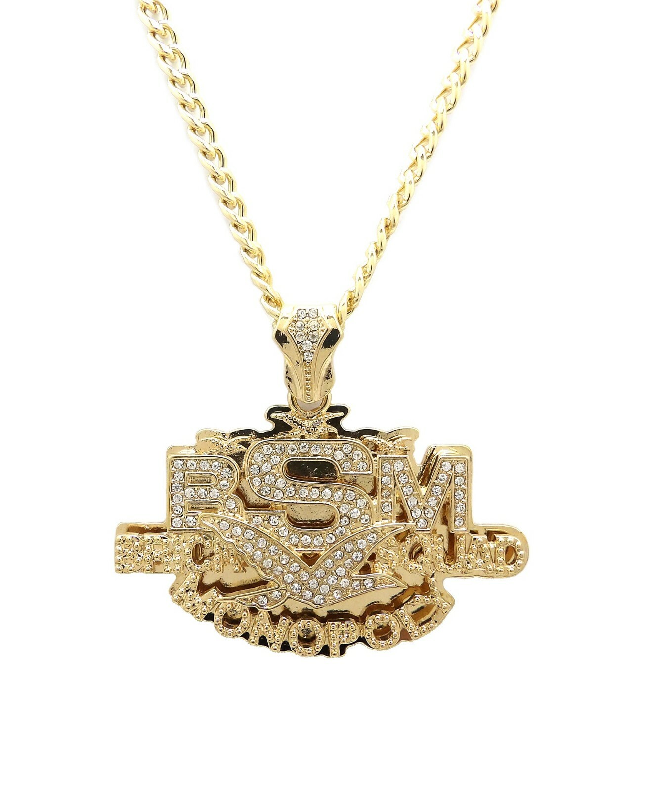 Iced Bust Down Brick Squad Monopoly BSM Pendant & 5mm 24″ Cuban Chain Necklace