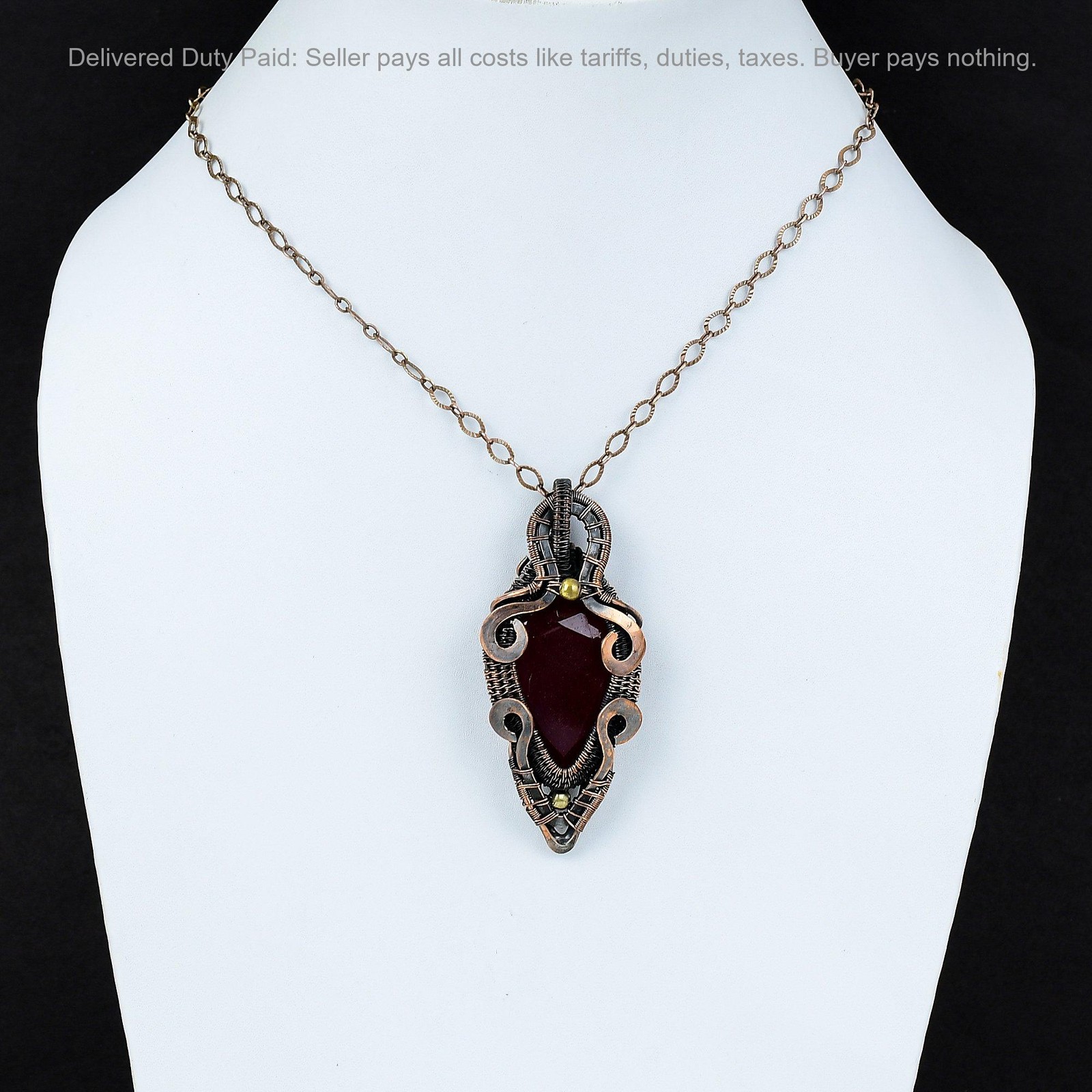 Copper Kashmir Rubi Gemstone Birthday New Wire Wrapped Daughter Pendant Jewelry