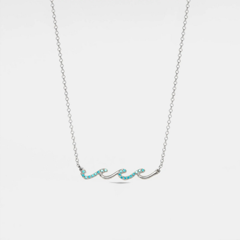 Dainty Ocean Sea Wave Charm Necklace in 925 Sterling Silver