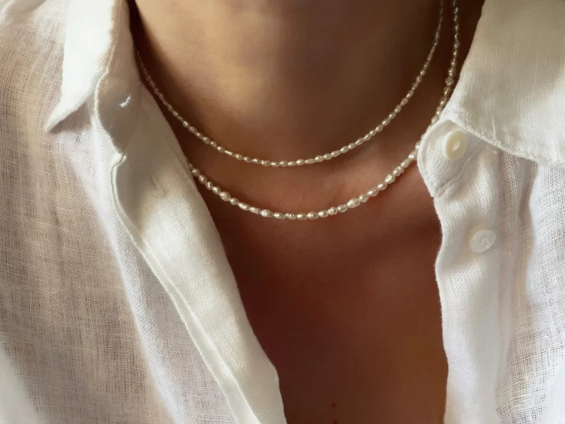 Dainty Freshwater Pearl Necklace Tiny Beaded Choker Genuine Pearl Necklace Gift