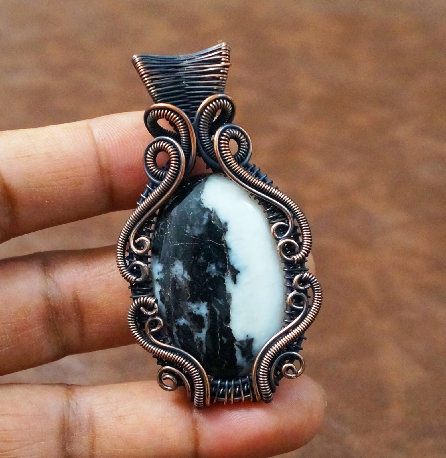 Buffalo Jasper Copper Wire Wrapped Handmade Pendant Gemstone Jewelry (PD-70